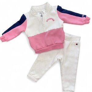 Champion Toddler Sweatshirt Jogger 2 Piece Set Colorblock Quarter Zip Size 18M